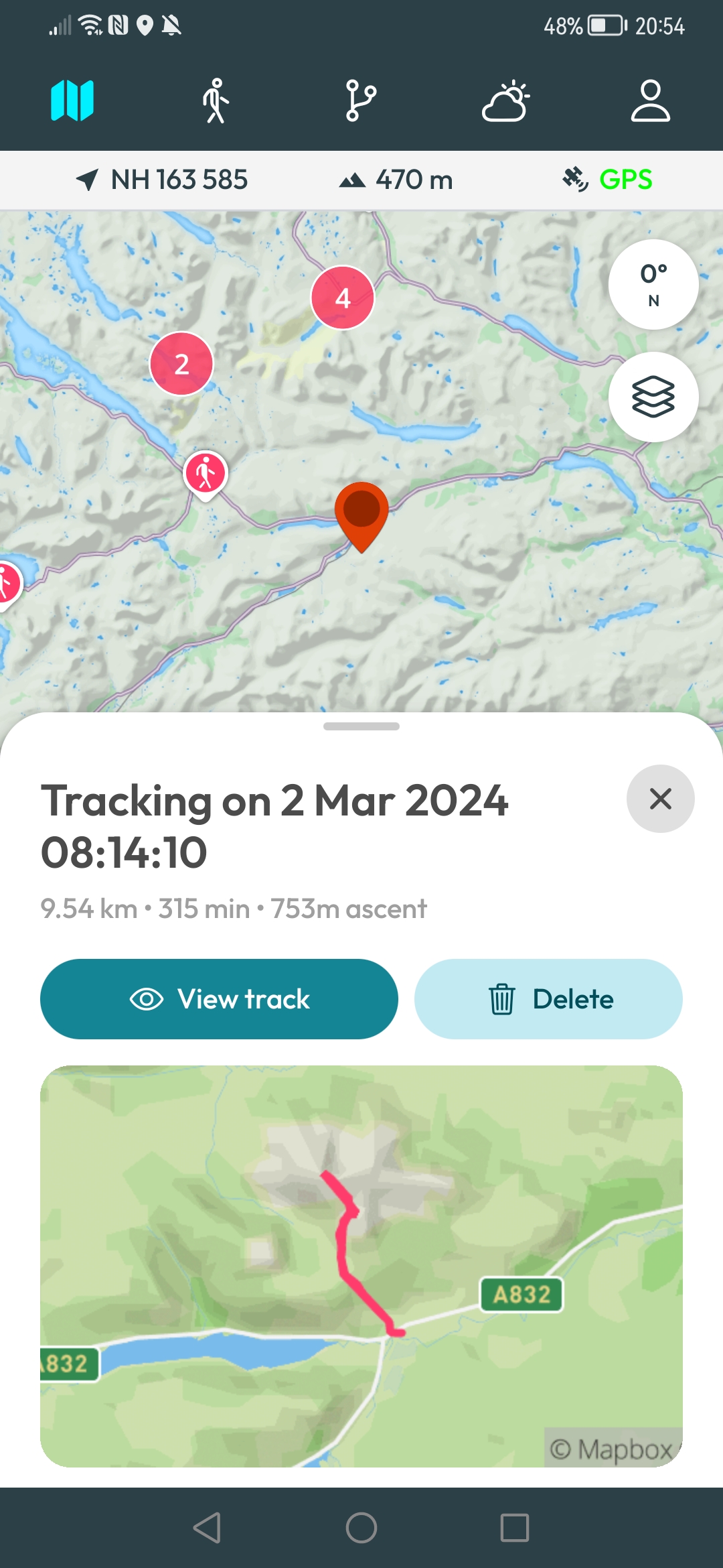 Recorded track summary with distance, time and ascent