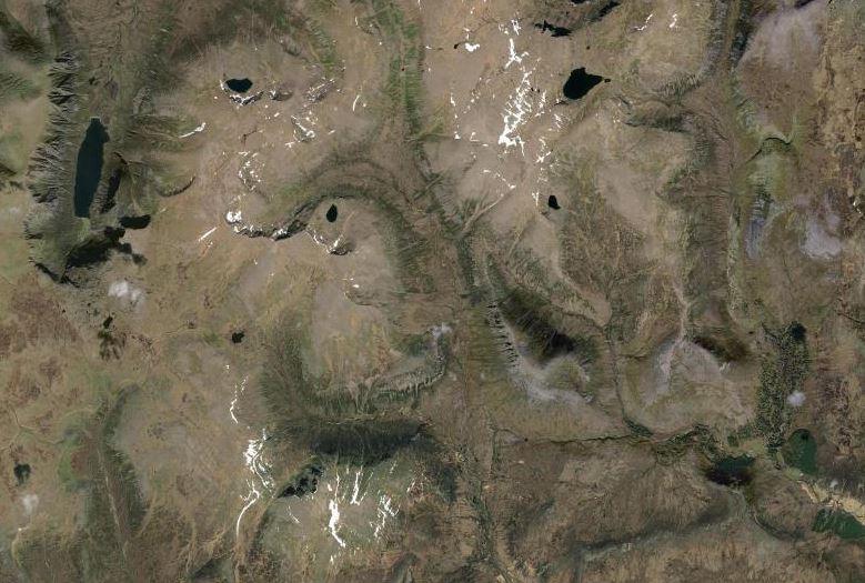 Satellite aerial imagery of mountainous terrain